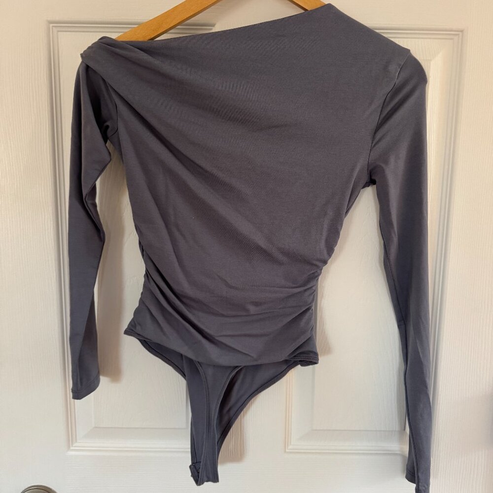 Abercrombie & Fitch Blue Draped Asymmetrical Long Sleeve Thong Bodysuit XXS - Picture 7 of 8